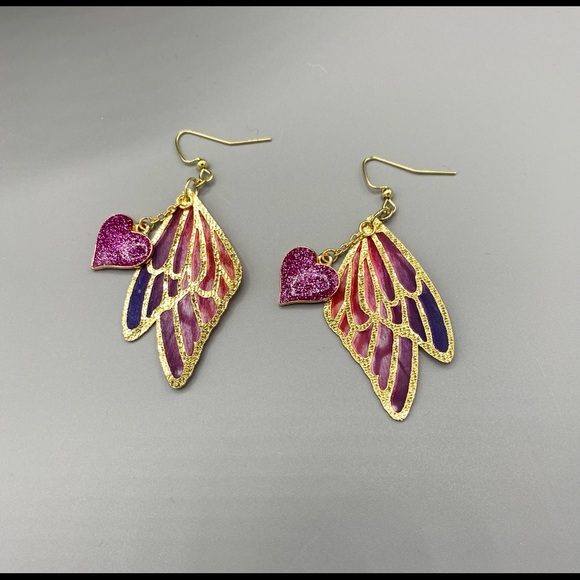 Butterfly Wing & Heart Earrings - Picture 2 of 2